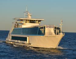 Hornblower Hybrid, the first vessel powered by diesel, hydrogen, batteries, wind and solar energy.