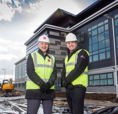 Howard Crawshaw, director of Knight Property Group, and Bibby Offshore’s chief executive Howard Woodcock outside Bibby’s new HQ in Westhill