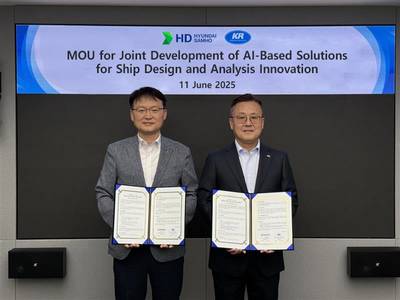 KR and HD Hyundai Samho sign MOU to jointly develop AI-based solutions for innovation in ship design and analysis. Image courtesy KR