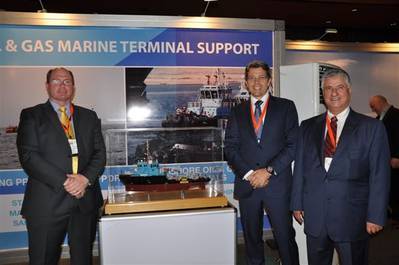 Ian David Hugo, Managing Director AfrikDelta Marine Ltd (ADML), Daan Koornneef Group CEO Smit Lamnalco and Anwar Jarmakani, Chairman AfrikDelta Marine Ltd at the ADML stand, Nigeria Oil & Gas 2013.