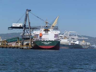 file image, container ships at port of Oakland (courtesy: Captain Katharine Sweeney)