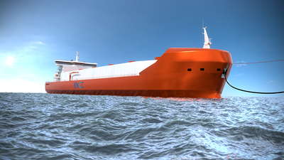 Image of a liquefied CO2 carrier with bow loading system - Credit: NYK