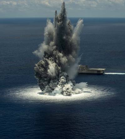 Independence variant Littoral Combat Ship USS Jackson (LCS 6) has completed the first of three scheduled full-ship shock trials. (U.S. Navy photo by Michael Bevan)