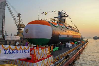 INS Vagir is the fifth P75
Scorpene submarine entirely built by the Indian shipyard Mazagon Dock Shipbuilders Limited (MDL). Photo: Naval Group