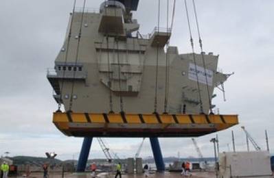Aft island module installation: Photo courtesy of MOD UK