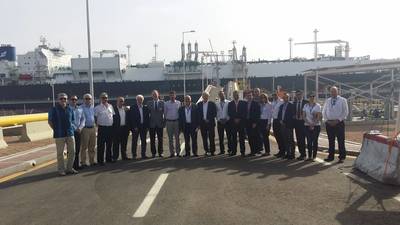 GAC Jordan Managing Director Ghassoub Kawar and Deputy General Manager, Ibrahim Attieh along with  Lars Egeberg - Project Manager, Tor Jahren – Fleet Manager, Capt. Ivica Mirovic and other members of Golar Eskimo and GAC Jordan at the Aqaba port.