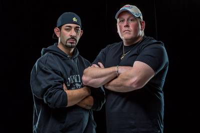 Josh Harris (left) and Casey McManus, a pair of 31-year-olds who respectively own and run the fishing boat Cornelia Marie, made famous on the Discovery Channel’s cable television show Deadliest Catch (Photo Copyright Daniel Sheehan 2014)