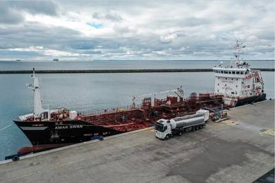 Bunker Holding’s physical bunker subsidiary, Bunker One, ran in 2021 a test run on the M/T Amak Swan, operating the tanker on a B30 biofuel blend which consists of a second-generation bio feedstock. (Photo: Renewable Energy Group)
