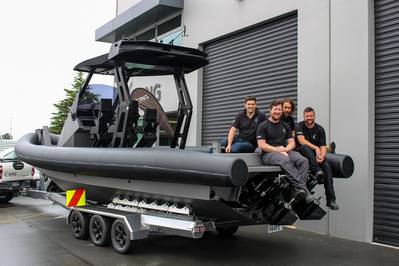 King Watercraft team with H2Ocean. Left to right: Will King (Founder), Tom Donachie (Fabricator), Aidan Stewart (Tube Fabricator), and Darren Fielding (Fabricator). Image courtesy King Watercraft/Fabrum