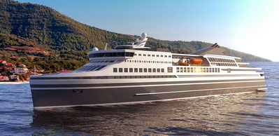 KNUD E. HANSEN’s newest ferry design is a 154-meter RoPax ferry that can transport up to 1500 passengers and 440 cars, also featuring 657 lane meters for trucks and trailers.

(Photo: KNUD E. HANSEN)