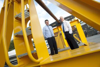 (L to R): ACE Winches chief operating officer Graeme Wood and Cosalt Offshore CEO Rod Buchan with the new 50-tonne spooling winch.