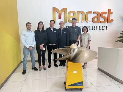 L to R: Dr. Michalis Benakis, Senior Scientist at SIMTech; Liang Xinying, Manager at Mencast; Glenndle Sim, CEO of Mencast Group; Dr. Chia Boon Tat, Head of R&amp;D of Mencast Innovation Centre; Dr. Wu Wenjin, ABS Principal Engineer; and Angie Ng, ABS Senior Engineer 