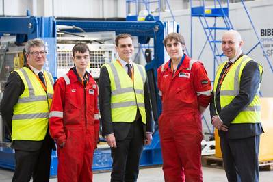 L to R: Mark Lappin, Exploration and Subsurface Director for the UK and Netherlands at Centrica Energy, ROV Apprentice Edward Beattie, MP Tom Greatrex, ROV Apprentice Alexander Tice, David Sheret, General Manager, Global Business Development, Bibby Offshore (Photo courtesy of Centrica Energy and Bibby Offshore)