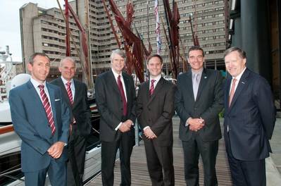(L to R) – Simon Gould, Managing Director BMT Hi-Q Sigma; Jeroen de Haas, Managing Director of BMT Surveys (Rotterdam); Peter French Chief Executive, BMT Group; Dr Matthew Roberts, Operations Manager, BMT WBM (UK); David Bright, Sector Director (Defence) BMT Group; Ian Davies, non-executive Director BMT Group.