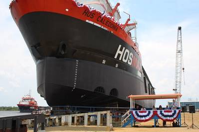 Launch ceremony of HOS Caledonia. The HOS Clearview can be seen in the background. (Photo: VT Halter Marine)