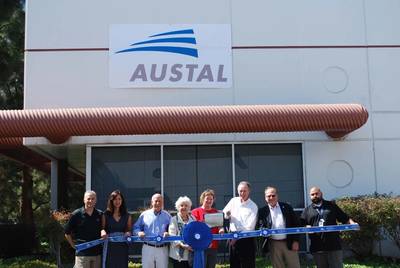 Left to Right:  David Walden (Austal - Homeport Manager), Annabel Walden, Adm. Jose Betancourt (USN – Ret.), Councilwoman Pamela Bensoussan (City of Chula Vista), Mayor Cheryl Cox (City of Chula Vista), Tim Mahoney (Austal USA – VP Post Delivery Service & Support), Dir. Economic Development Michael Meacham (City of Chula Vista), and Ronald Delaney (Austal - Service Warranty Engineer)