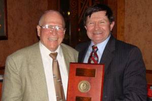 (left to right) Dr. Walter M Maclean, recipient of the 1968 Lauren S. McCready award, and Ed Waryas, Lloyd's Register North America, Inc. (Photo courtesy Lloyd's Register North America, Inc.)