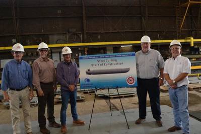 Left to right:: GLDD Director New Builds Engineering, Dan Gaiennie; Conrad Project Manager, Earl Johnson; GLDD Project Engineer, Ben Myers; Conrad COO, Brett Wolbrink; Conrad General Manager, Robert Scully Jr. (Photo: Conrad Shipyard)