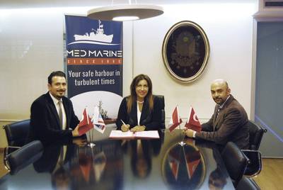 Left to right: Oben Naki - Contracts Manager, Robert Allan Ltd.; Yıldız BOZKURT - Deputy General Manager, Med Marine; and Ertuğrul ÇETİN - Procurement Manager, Med Marine (Photo: Robert Allan Ltd.)