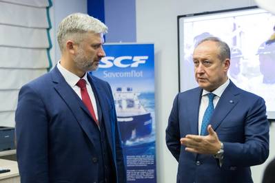 Left to right: Russian Minister of Transport Evgeny Ditrich and Sergey Frank CEO Sovcomflot (Photo: SCF Group) 