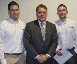 left to right:  Sam Reid, Finning Power Systems, John Hayes, John Hayes, Minister of State for Further Education, Skills and Lifelong Learning and Richard Buzza, Finning Power Systems.