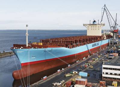 Lindø newbuilding No. 214, Mette Maersk at the outfitting quay at the Yard 