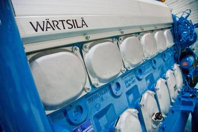  6-cylinder Wärtsilä 20DFdual-fuel engine engine: Photo courtesy of Wärtsilä 