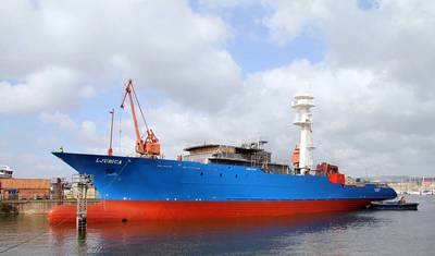 Ljubica at the Zamakona Yards shipyard in Bilbao. (Photo courtesy of Zamakona Yards)