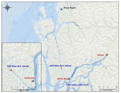 Location of Shipwreck: Map courtesy of Canadian CG