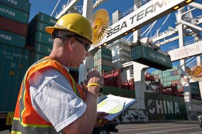 Longshoreman at T30 terminal: Photo courtesy of Port of Seattle