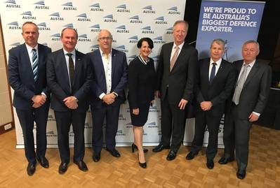 L-R: Thomas Sass (Fassmer), Hon Martin Hamilton-Smith - Minister for Defense Industry (SA), David Ridgeway MLC - Leader of the Opposition in the Legislative Council, Vickie Chapman - Deputy Leader of the Opposition, David Singleton (Austal), Senator David Fawcett and Senator Alex Gallagher (Photo: Austal)