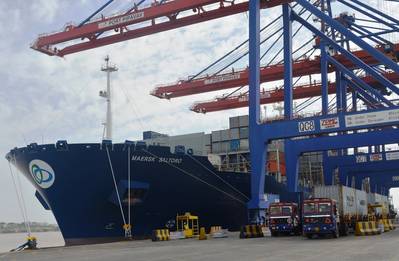 Maresk Saltoro at APm Terminals Pipavav (Gujarat Pipavav Port). (Photo: APM Terminals)