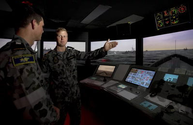 Maritime Warfare Officer Training in the KONGSBERG simulator at HMAS Watson. Photo credit: POIS Yuri Ramsey. Copyright: Commonwealth of Australia