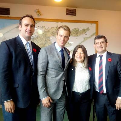 Mark Gerretsen, MP for Kingston and the Islands; Leo Postma, Sales Manager, Damen Shipyards Gorinchem; Sophie Kiwala, Member of Provincial Parliament; Mike Bossio, MP of Hastings-Lennox and Addington (Photo: Damen)