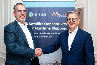 Mike DeMarco Intelsat Chief Commercial Officer and Erik Ceuppens CEO Marlink. Photo courtesy Marlink