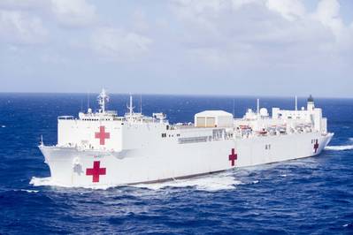 Military Sealift Command hospital ship USNS Mercy (T-AH 19) transits the waters near Guam en route for Pacific Partnership 2018 (U.S. Navy photo by  Kelsey L. Adams)