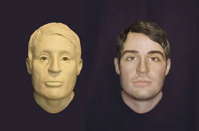 LEFT: Clay model of the face of a USS Monitor sailor whose remains were found in the gun turret in 2002. RIGHT: Computer enhanced image showing what the unknown sailor may have looked like while aboard the USS Monitor in 1862.