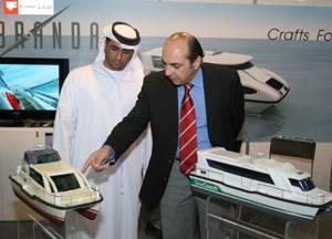 Models of water taxis and water buses on display at the Middle East Workboats exhibition and conference taking place in Abu Dhabi.