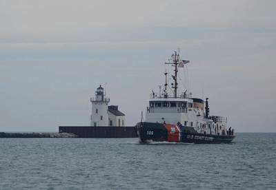 Morro Bay passes the Cleveland West Pierhead Light in June 2013. (USCG photo by Christopher M. Yaw)