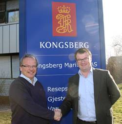  From left: Morten Hasås, Executive Vice President - Merchant Marine, Kongsberg Maritime and Rune Hagen Managing Director Jotron Consultas.