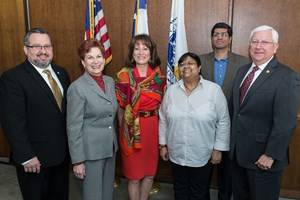 John Moseley, Sr. Director, PHA Trade Development; Ellen Goldberg, Indian Film Festival of Houston (IFFH) Board Member and Immediate Past President, Sister Cities of Houston; Port Commission Chairman Janiece Longoria; Sutapa Ghosh, Founder and Festival Director, IFFH; Atul Badwal, IFFH Board Member; and Port Commissioner John Kennedy