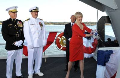 Mrs Lynne Pace Christens 'America': Photo credit HII