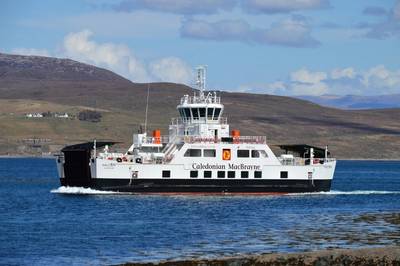 MV Hallaig, one of the CMAL hybrid ferries, approaching Sconser