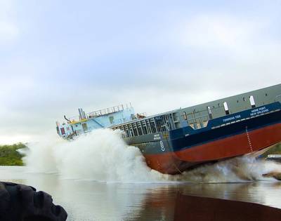 MV Torrens Tide launch: Photo courtesy of Leevac Shipyards