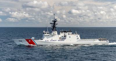 National Security Cutter Stone (WMSL 758) sails in the Gulf of Mexico during builder’s sea trials earlier this year. (Photo by Lance Davis / HII)