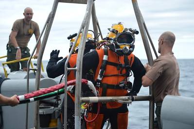 Navy EOD divers prepare: Photo credit US Navy Mil.