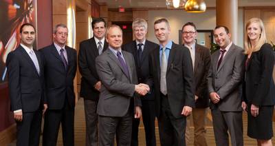 Ian Neilson (centre left), Chief Engineer, Pipeline and Civil Engineering BP, with STATS Group CEO Pete Duguid)