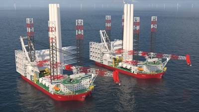 Nessie and Siren, two new NG16000X WTIVs being built by South Korea's DSME, are slated to join the Seajacks fleet in 2024 and 2024. (Image: Seajacks)