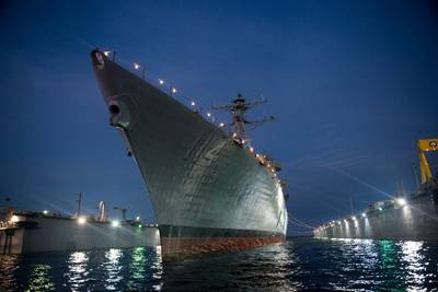 Ingalls Shipbuilding launched the Arleigh Burke-class destroyer Ralph Johnson (DDG 114) on Saturday. The ship is scheduled to be christened in the spring of 2016. (Photo: Andrew Young/HII)