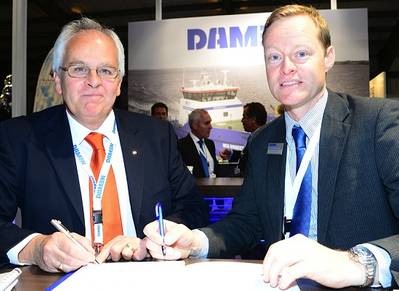 Nick Jeffrey, General Manager of Solent Towage (left) and Arjen van Elk, Sales Manager North, West and South Europe, Damen Shipyards